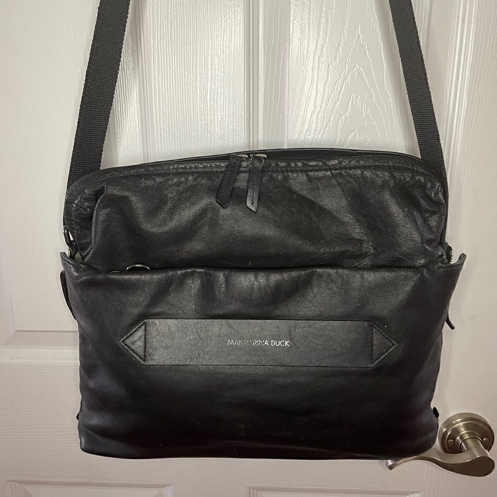 Mandarina Duck Soft Leather Black laptop,Computer office shoulder bag